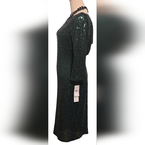 NWT~Papell Studio Elegant 'HUNTER' Green Sequin Cowl-back Dress - Picture 3 of 13